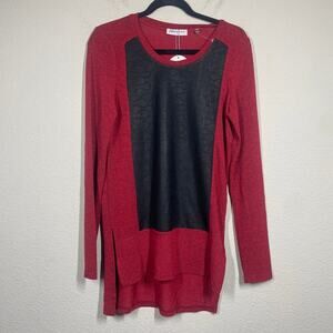 Patrizia Luca Milano Medium Crew Neck Blouse Red Black High Low Long Sleeves